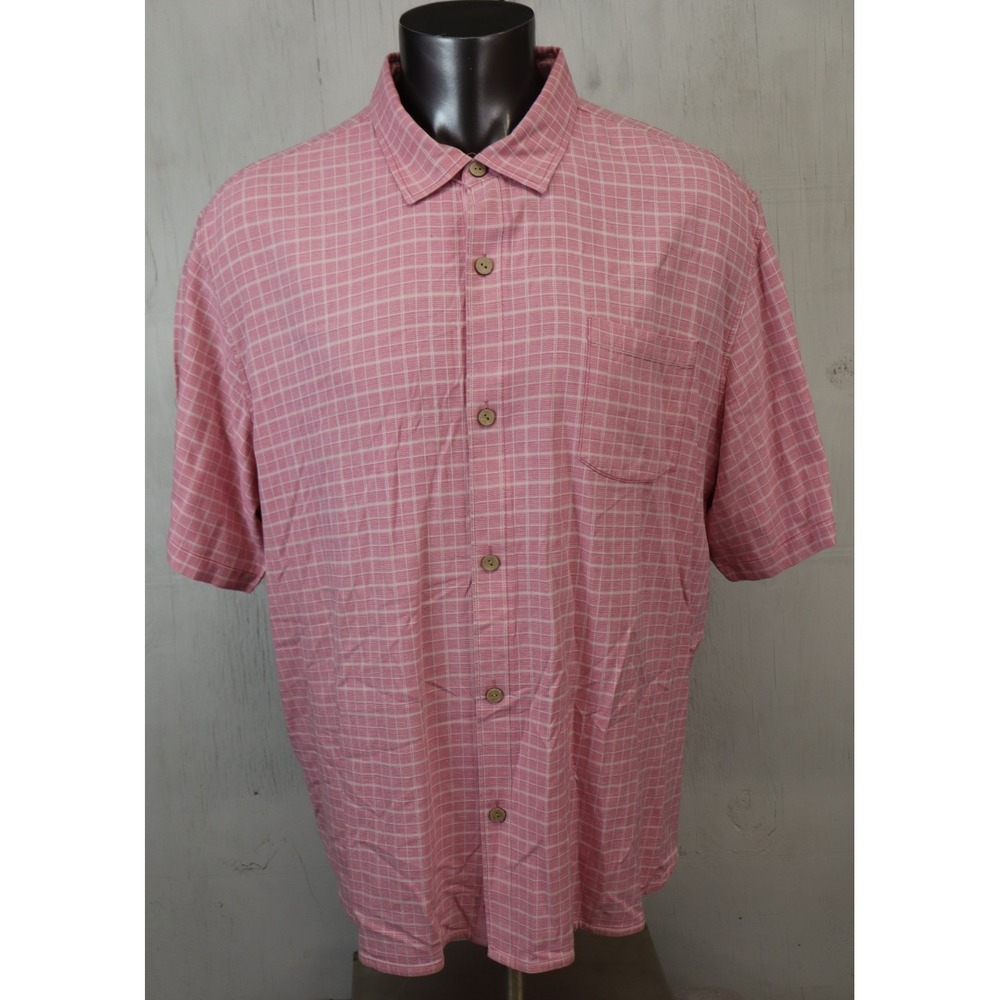 Mens Tommy Bahama Hawaiian‎ Shirt Size 3XL Silk Pink Check Button Front